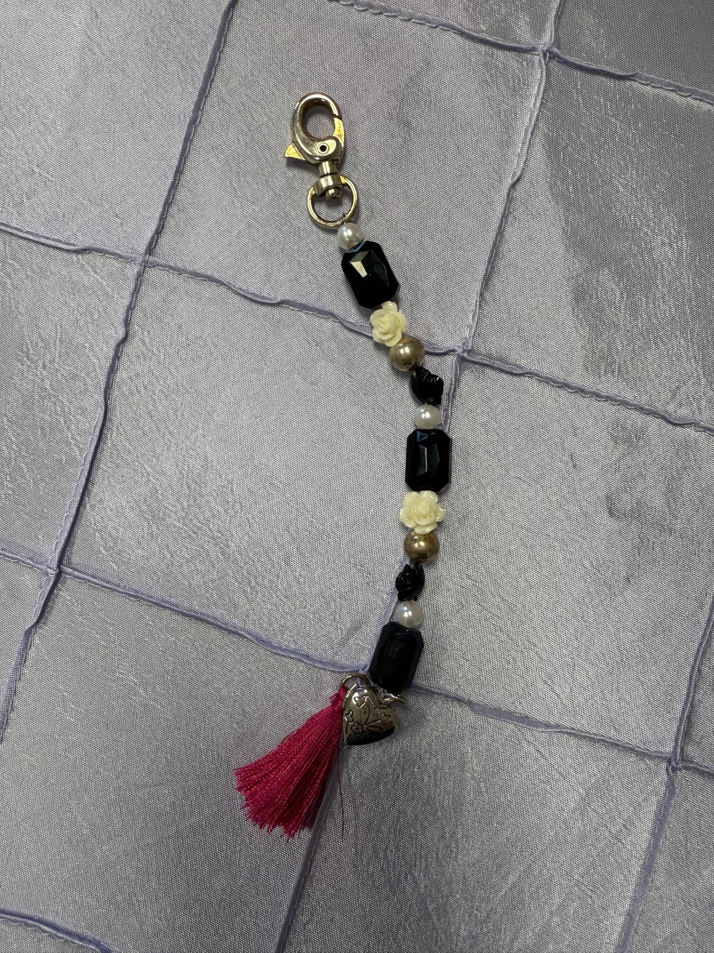 Black, white, hot pink scissor fob