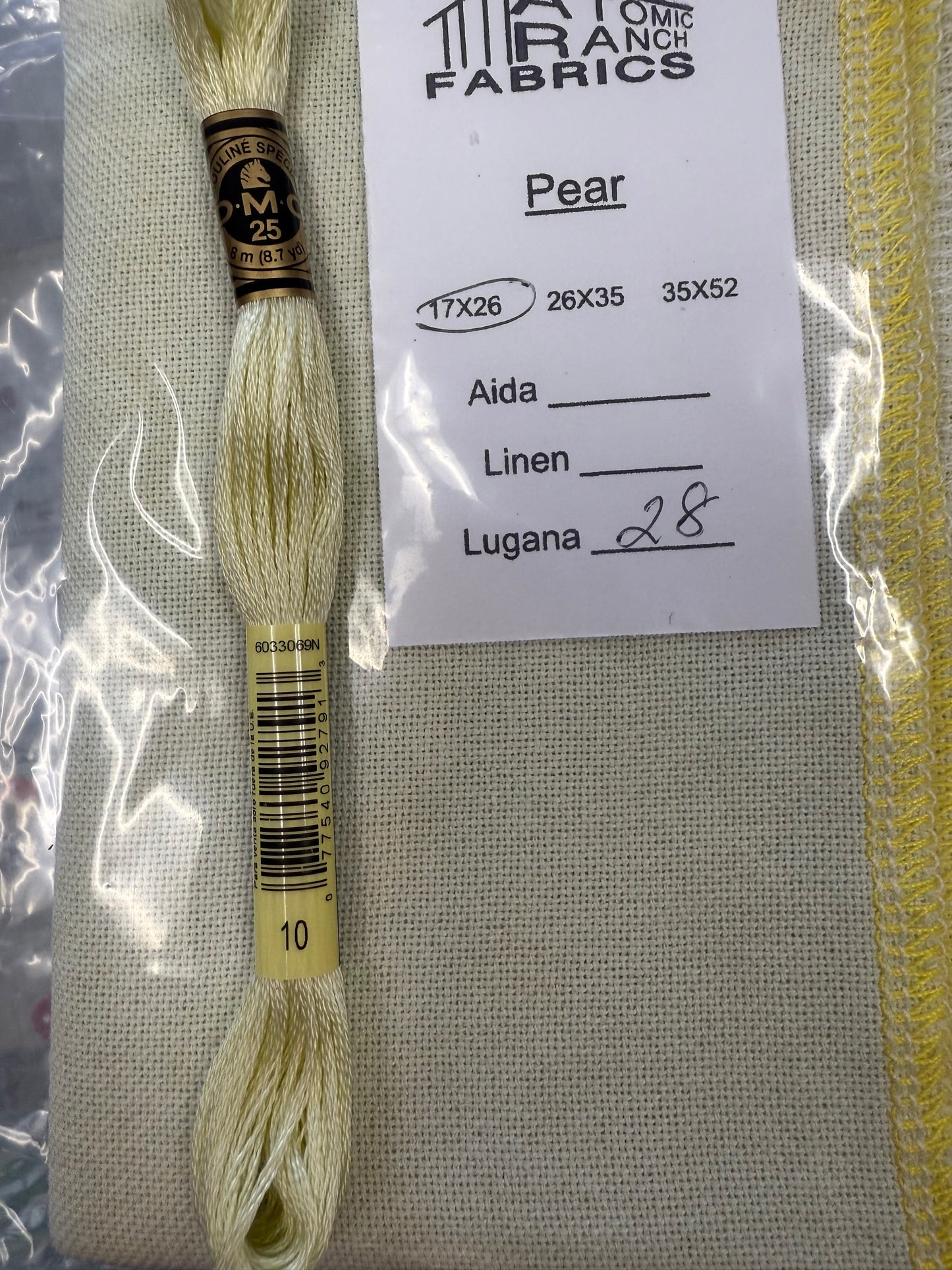 Pear 28 ct lugana Atomic Ranch Fabrics 17” x26”