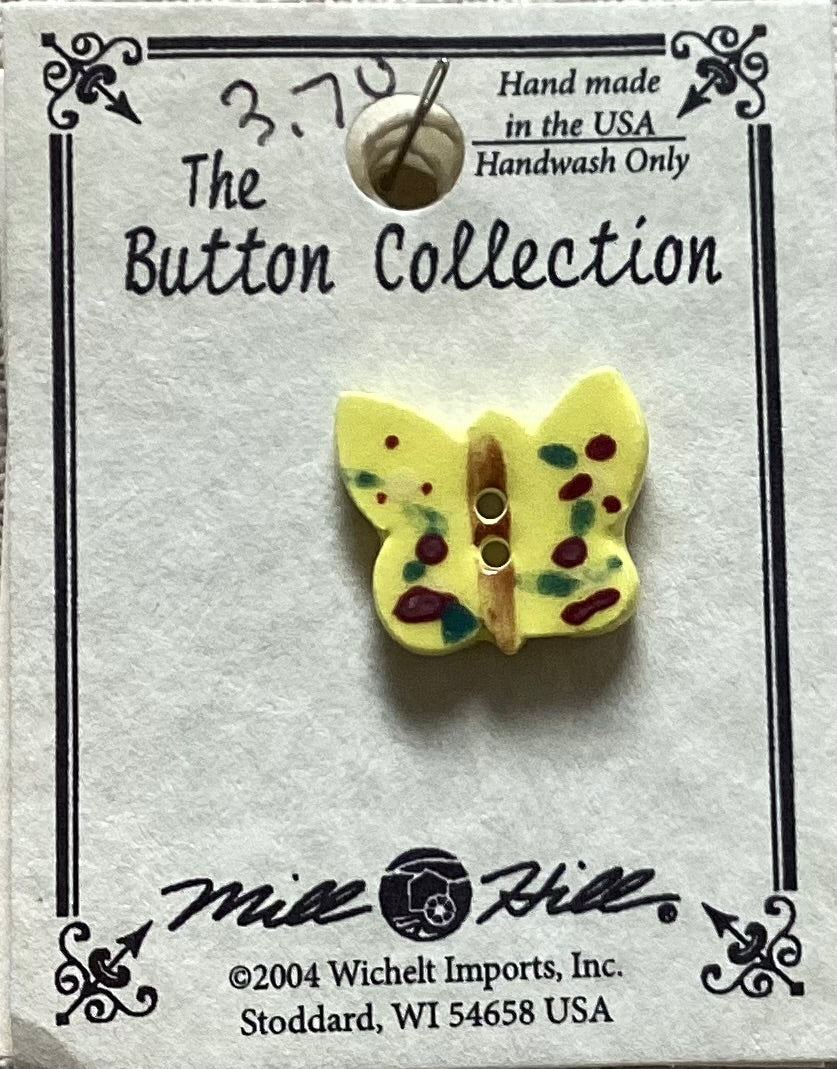 Yellow butterfly Mill Hill Button