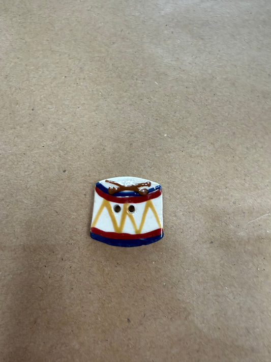 Drum, hand painted porcelain button