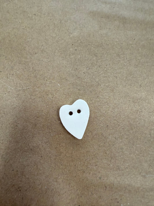 Folk art heart porcelain button, white