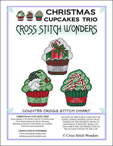 Christmas Cupcakes Trio - Cross Stitch Wonders